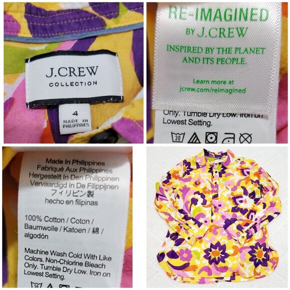 J Crew‎ Collection Womens Multicolor Floral Button Up Blouse Long Sleeve Size 4 - Picture 6 of 9